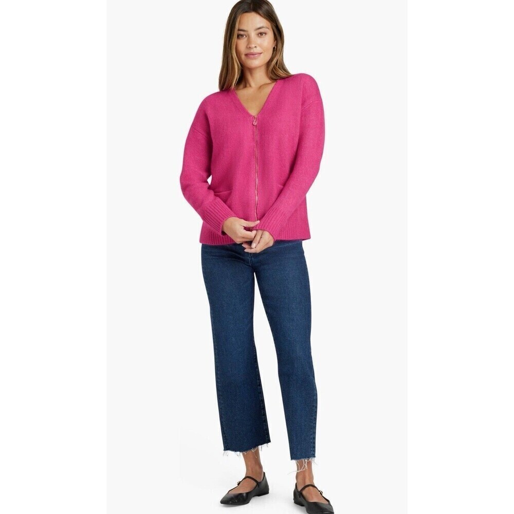 Splendid Zeena Zip-Up Cardigan Fuchsia Pockets Women’s Large Thick Warm Lounge